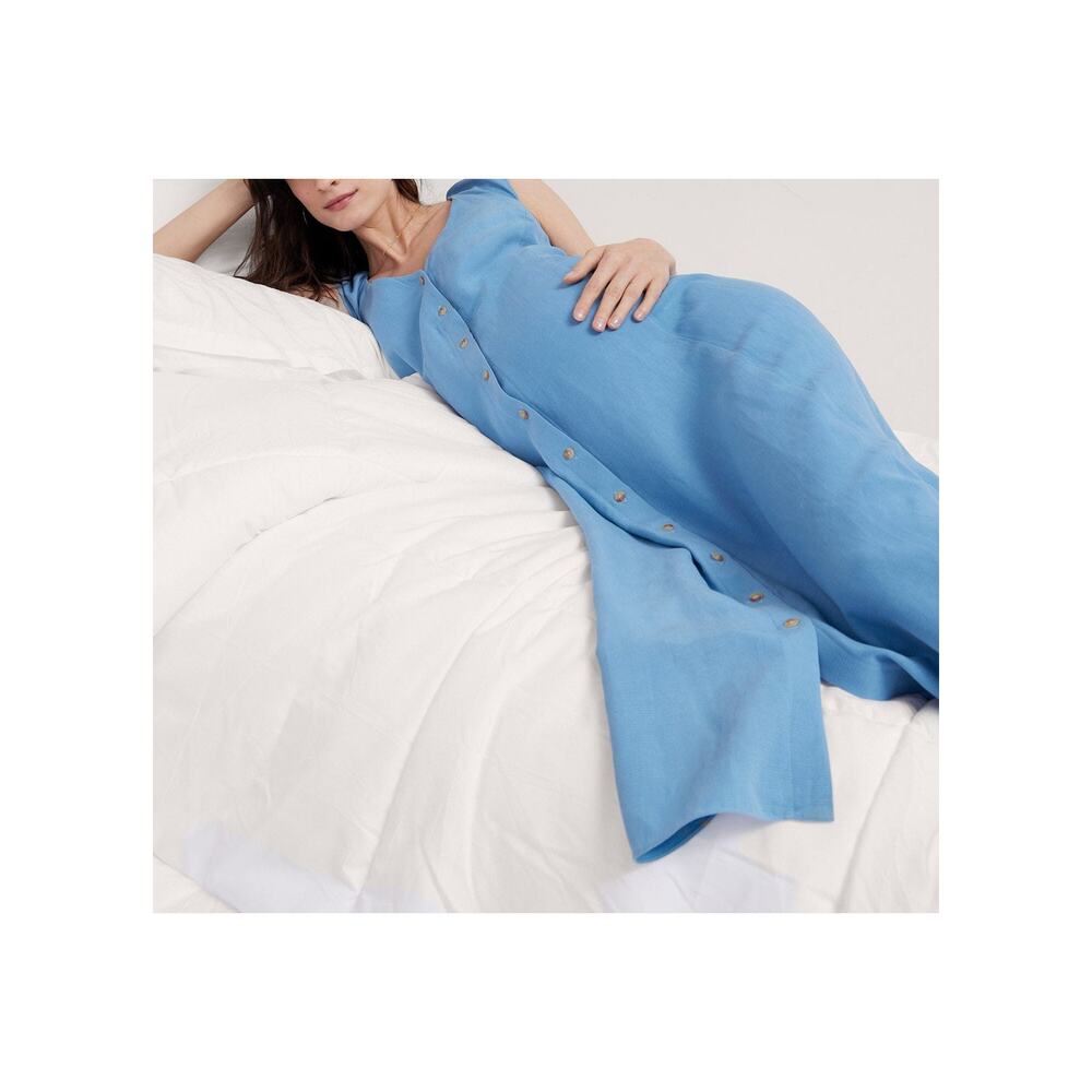 Hatch Blue Button-Front Linen Maxi Dress